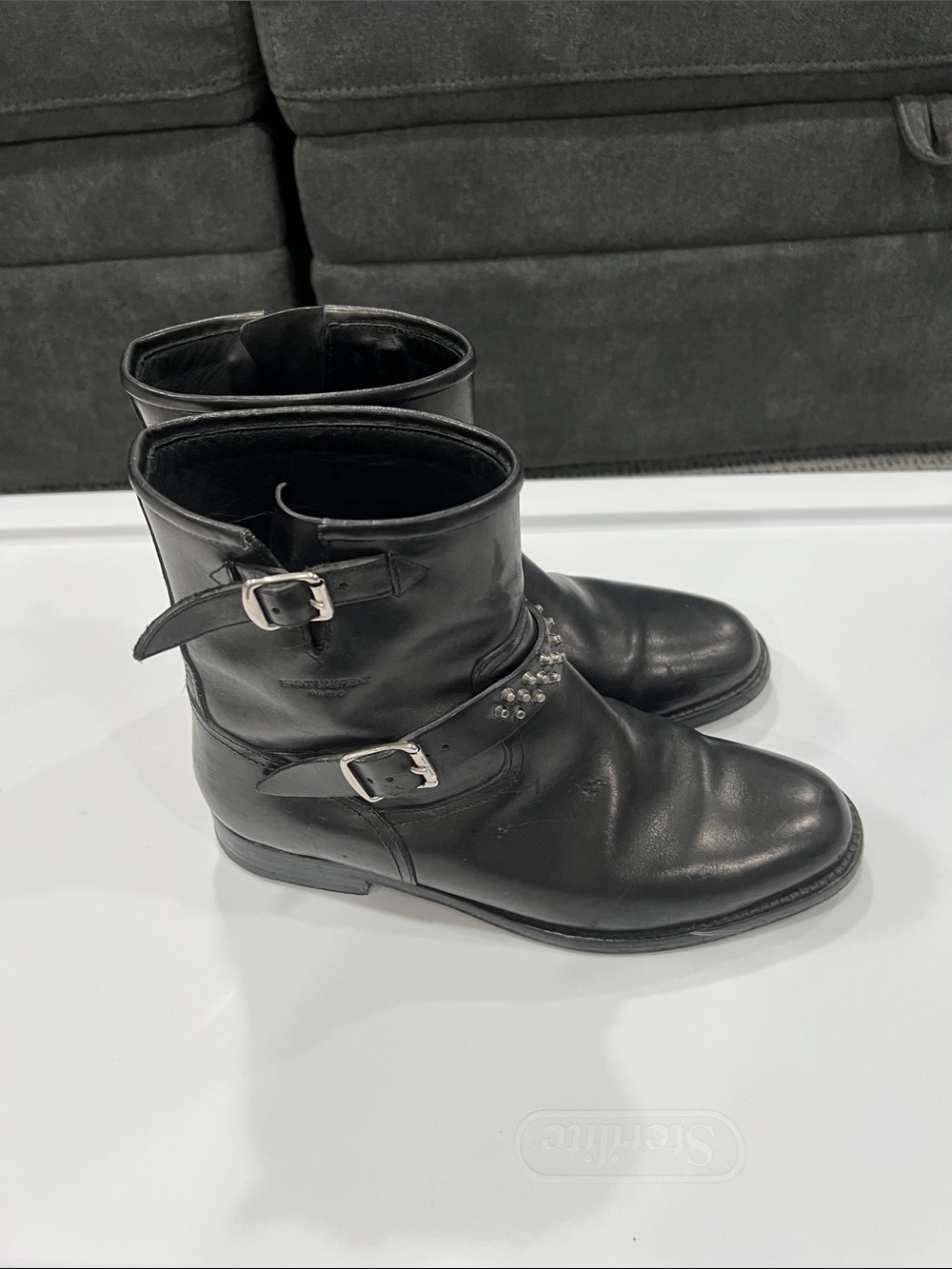 Saint Laurent Black Leather Ankle Booties with Buckles